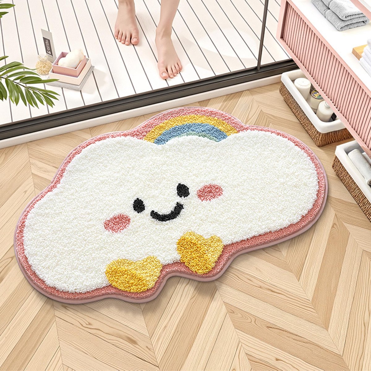 Omgoods - Badmat Cloud Roze 50 x 80 cm, Antislip en Absorberend