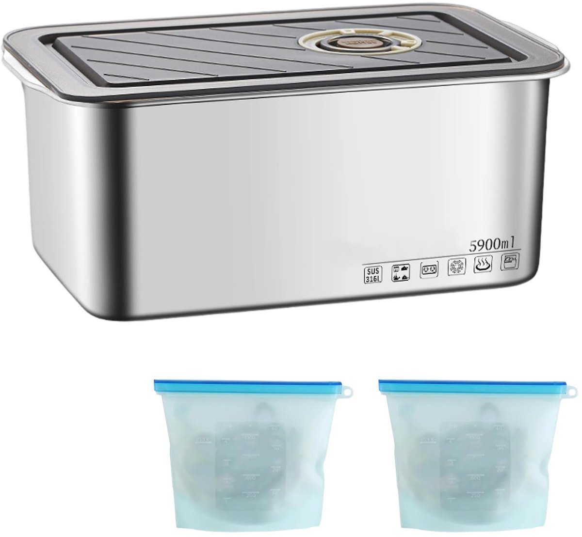Omgoods - Set van 5000 ml Opslagdozen met Deksel - Voedselcontainers met Herbruikbare Zakjes