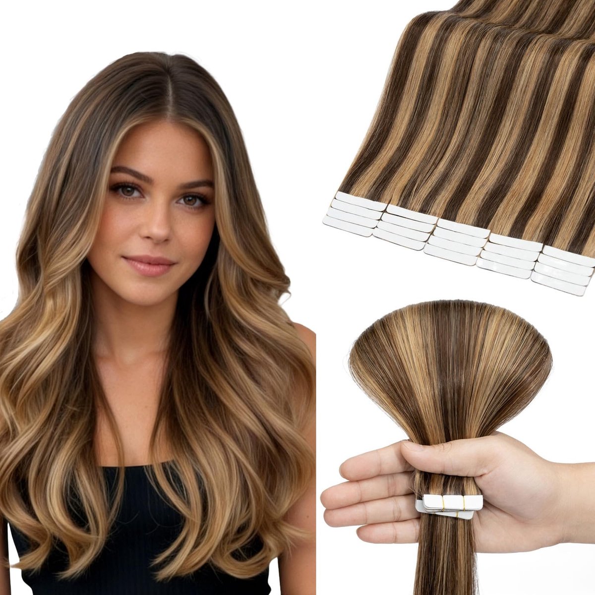 Omgoods - Zelfklevende Haar Extensions 20 Stuks, 50 cm in Medium Bruin/Dark Blond