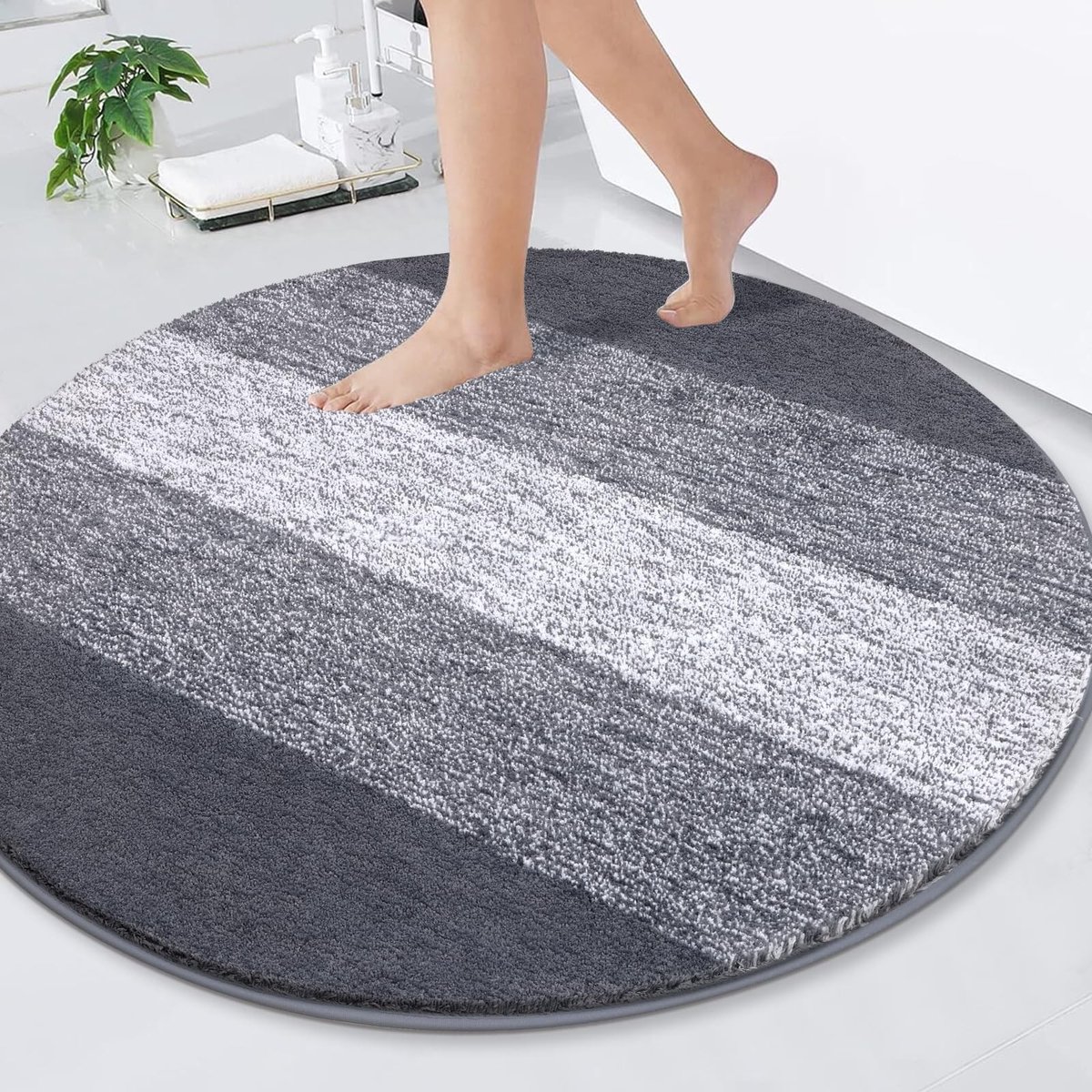 Omgoods - Rond Antislip Badmat 120cm Grijs, Machinewasbaar
