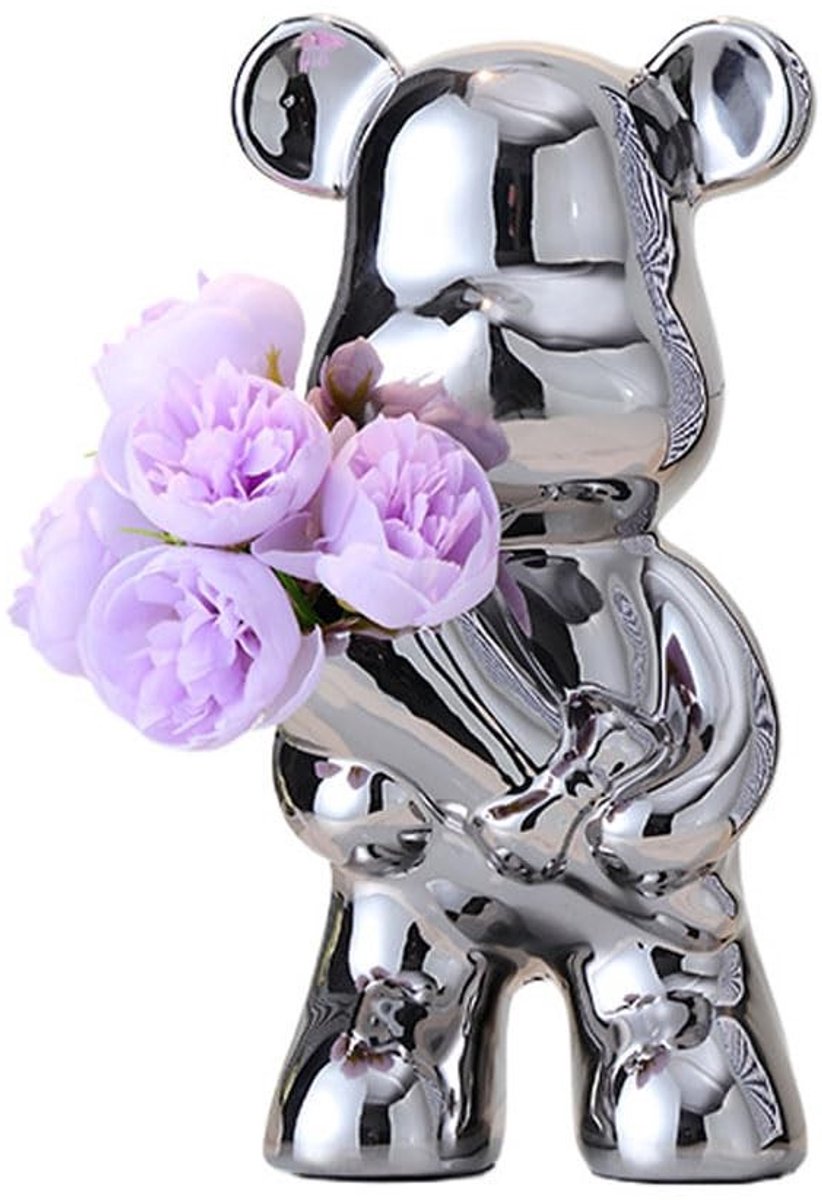 Omgoods - Keramische Beer Beeld met Bloemen