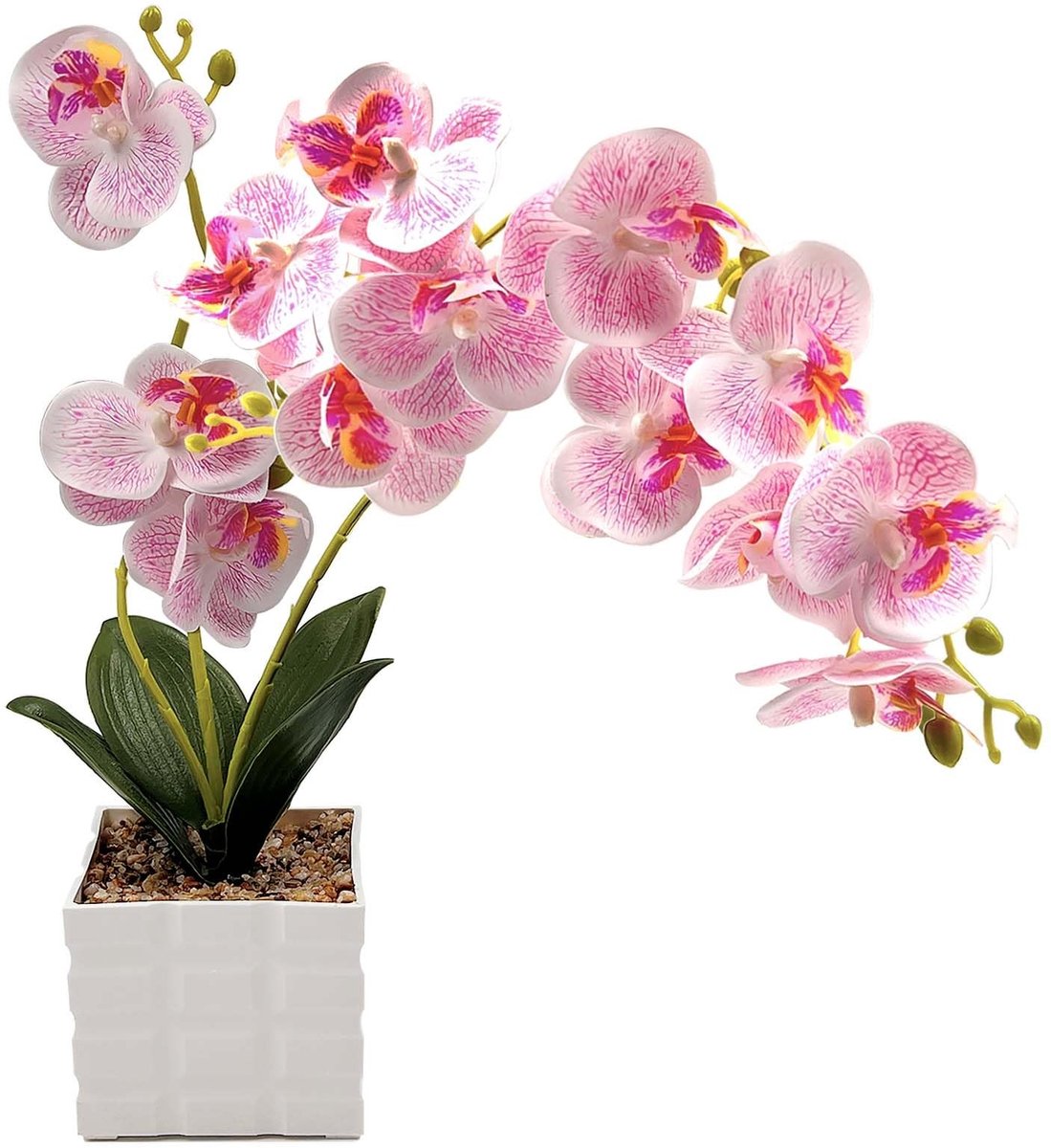 Omgoods - Kunstmatige Orchidee in Pot 50cm met 13 Bloemen en Plastic Vaasje