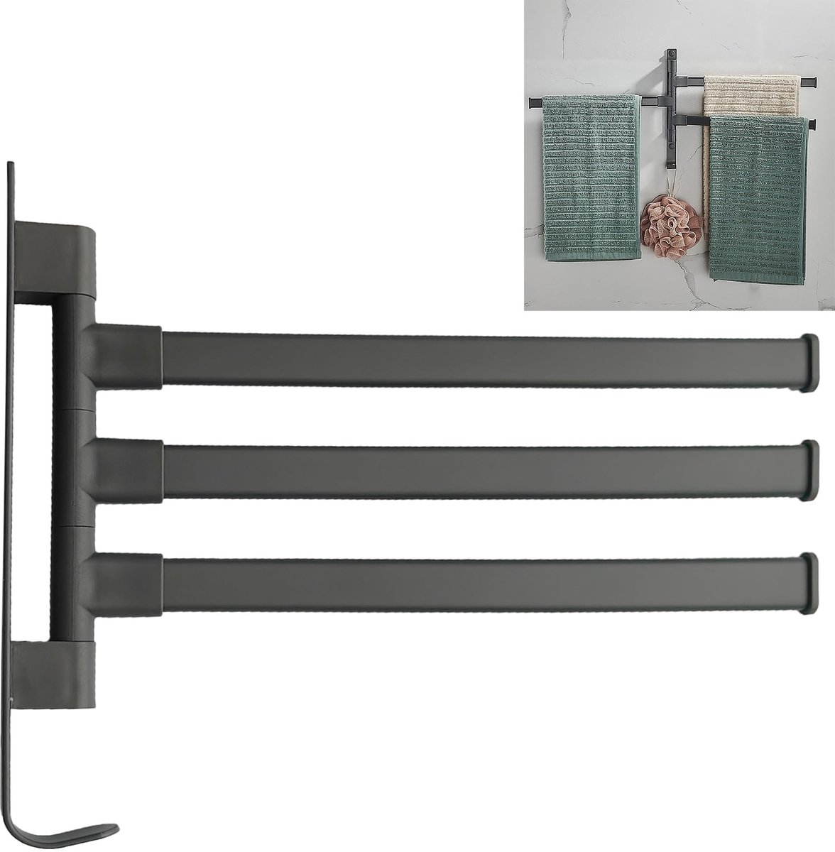 Omgoods - Rotating Handdoekhouder voor Wand - Handdoekrek in Grijs