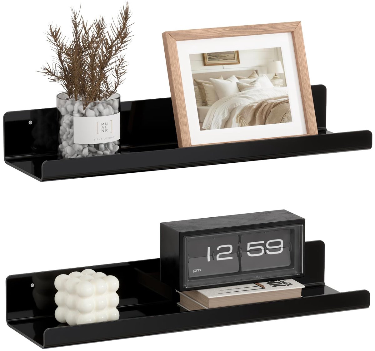 Omgoods - Set van 2 Zwevende Zwarte Planken voor Wandmontage