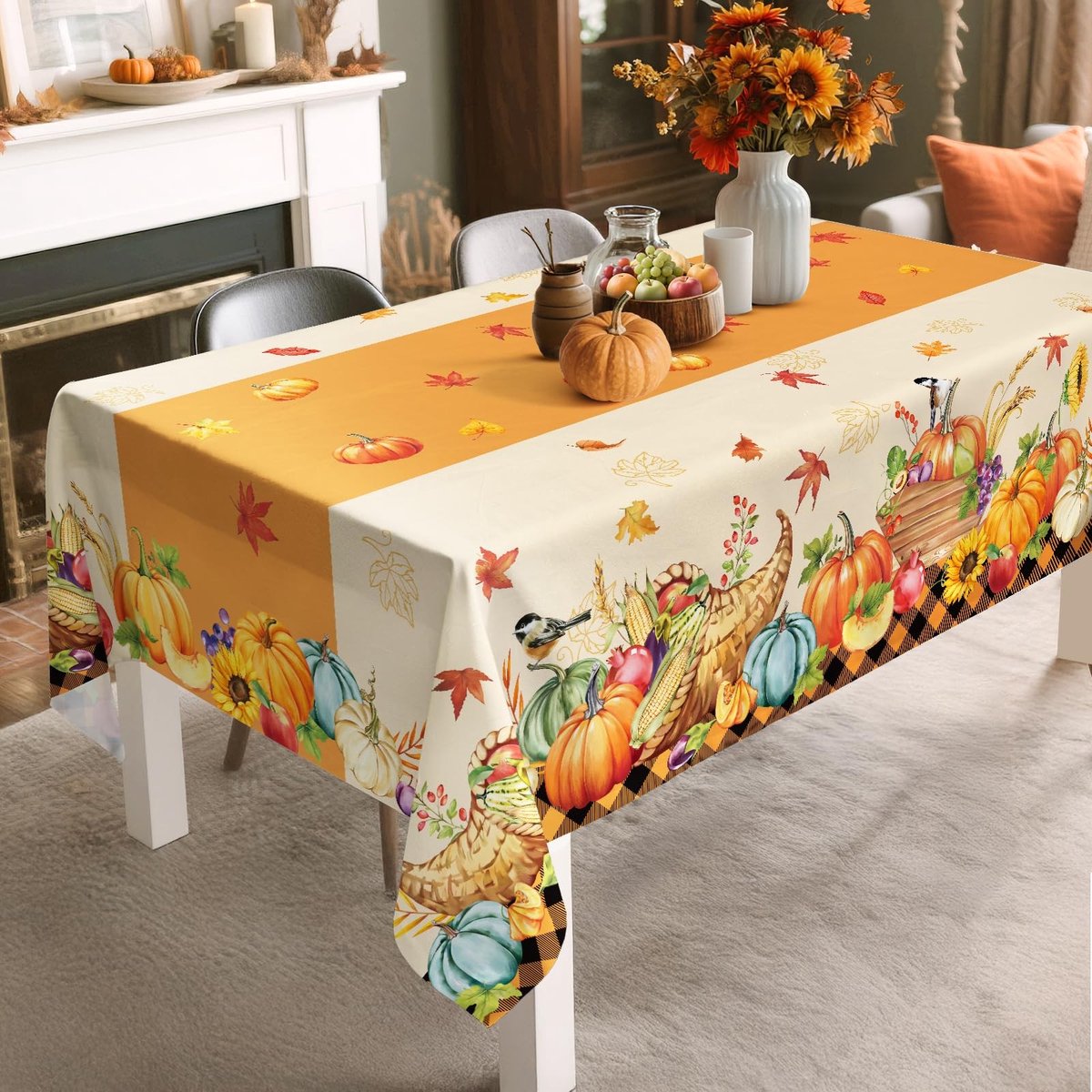 Omgoods - Rechthoekig Pompoen Tafelkleed voor Herfstdecoratie, 60x120 Inch