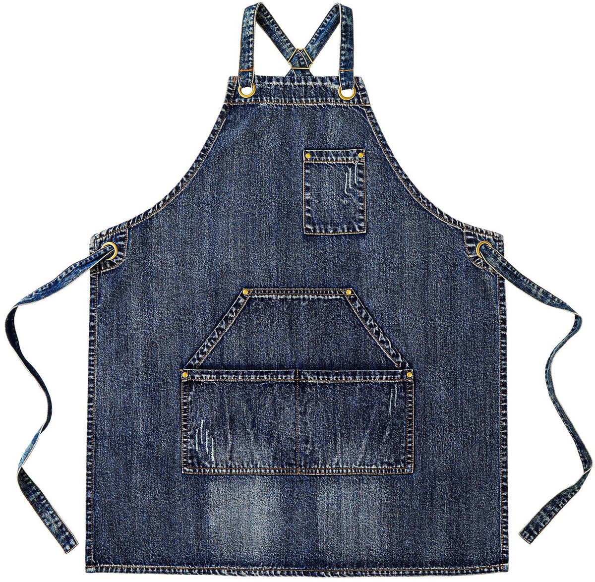 Omgoods - Katoenen Denim Schort met Verstelbare Band en Pocket