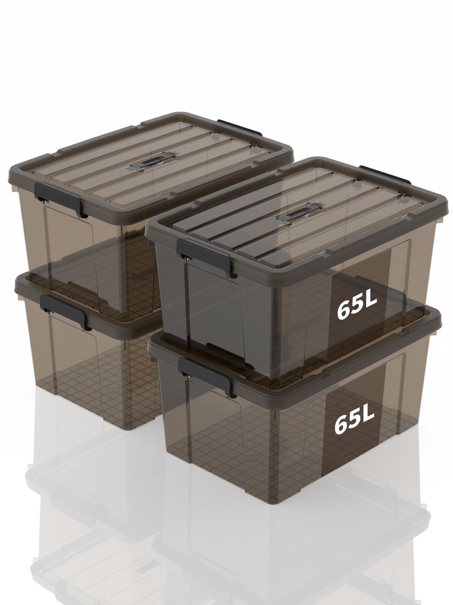Omgoods - Set van 4 Stapelbare Opslagboxen met Handgreep 65L