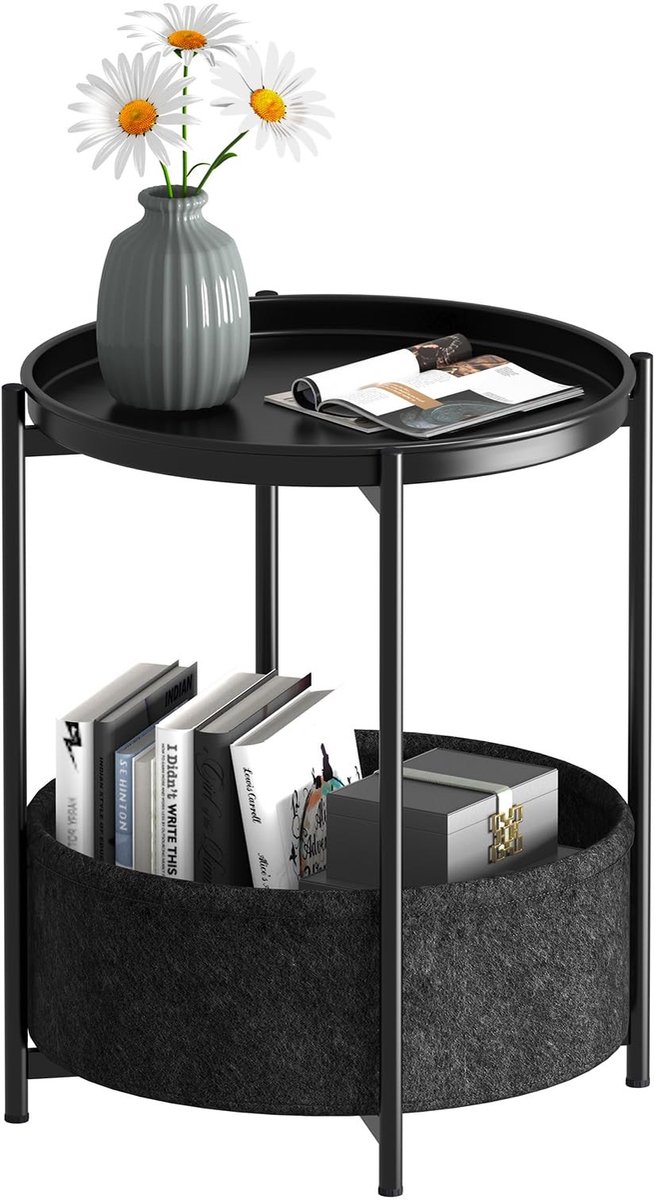 Omgoods - Ronde Bijzettafel voor Binnen en Buiten (Zwart)