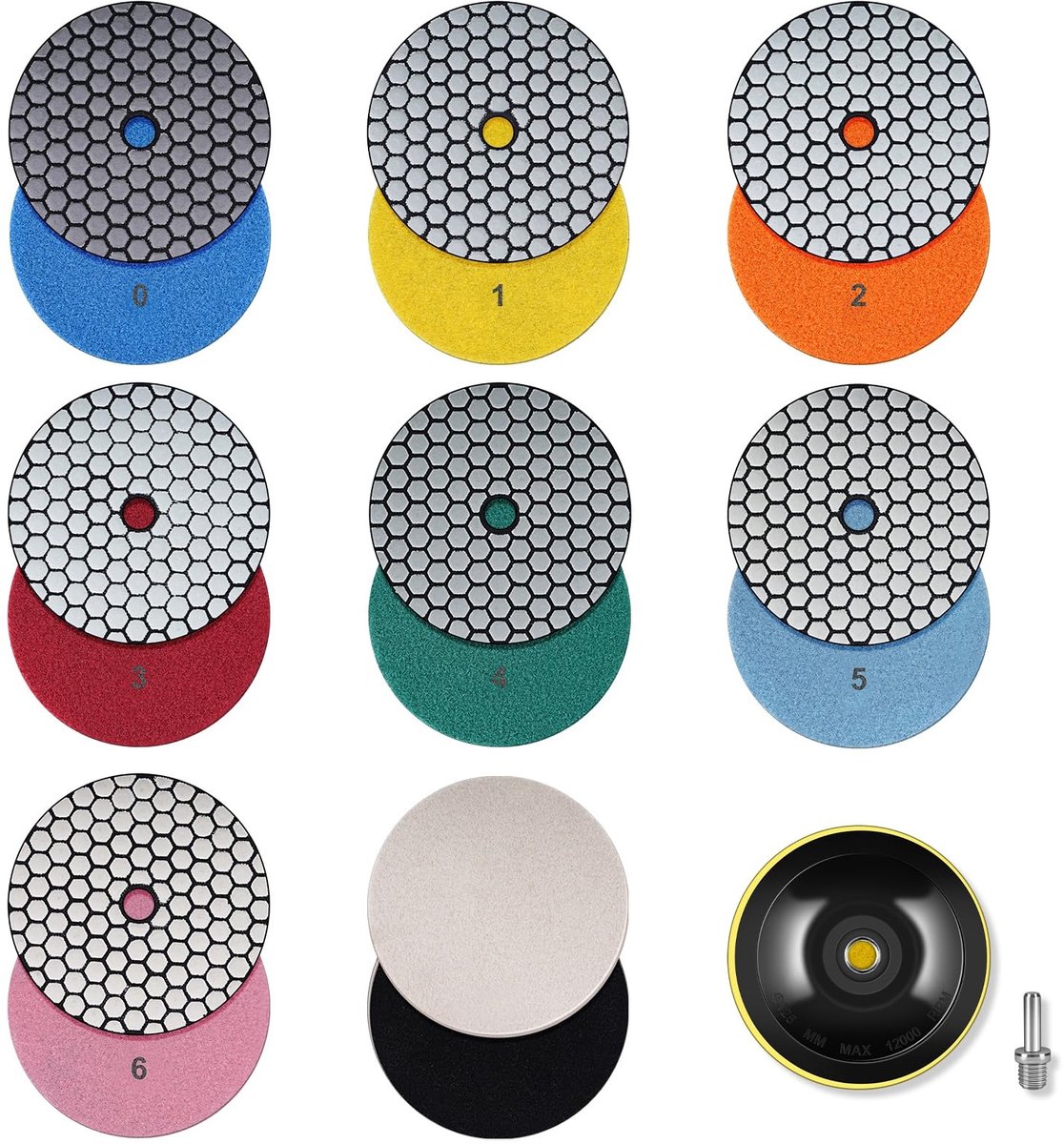 Omgoods - Set van 9 Droge Diamantschijven voor Polijsten van 125 mm
