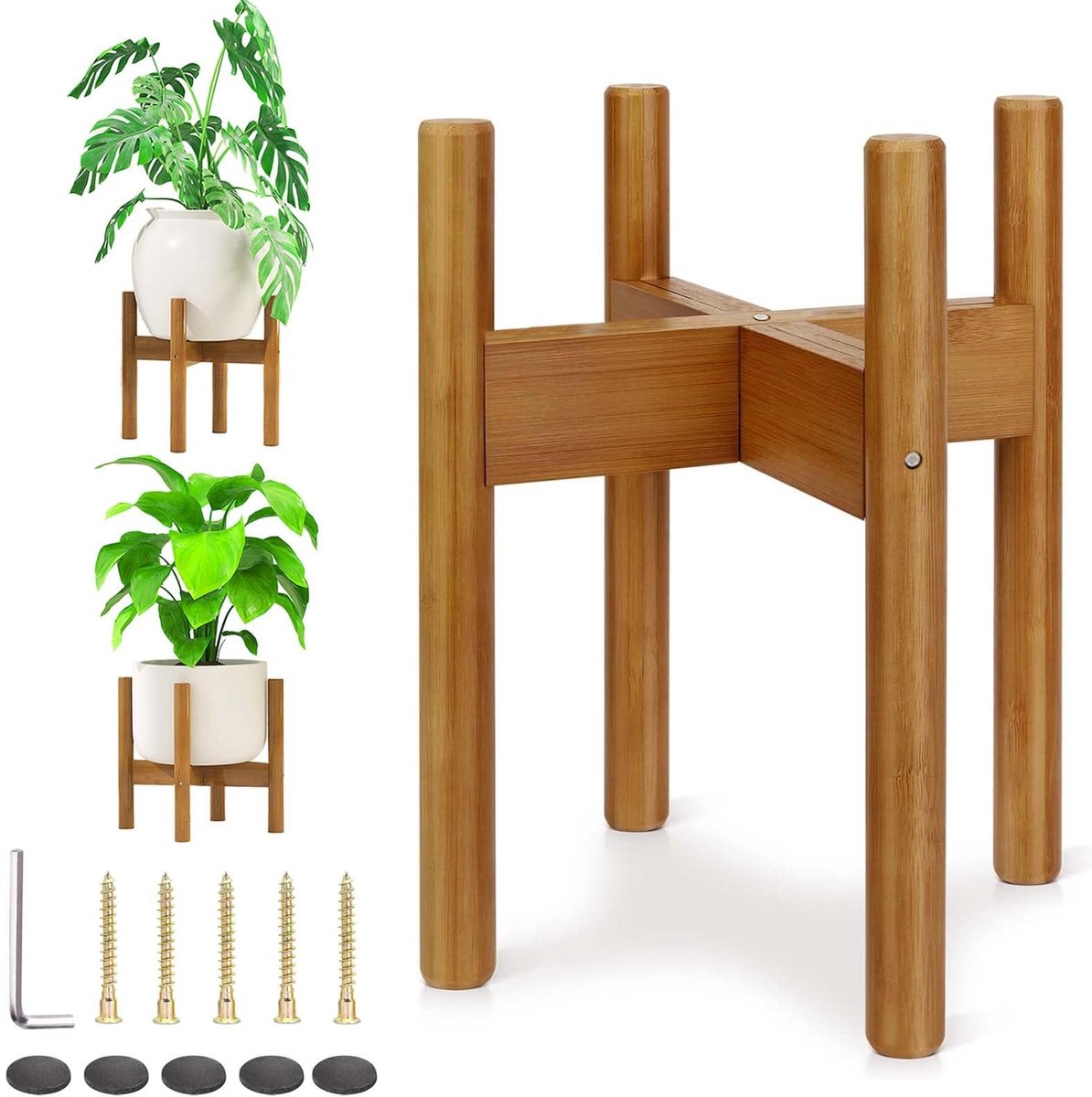 Bamboe Plantenstandaard - Natuurkleur - 30 x 30 x 33 cm - Duurzame en Robuuste Plantenkruk - Voor Binnen en Buiten