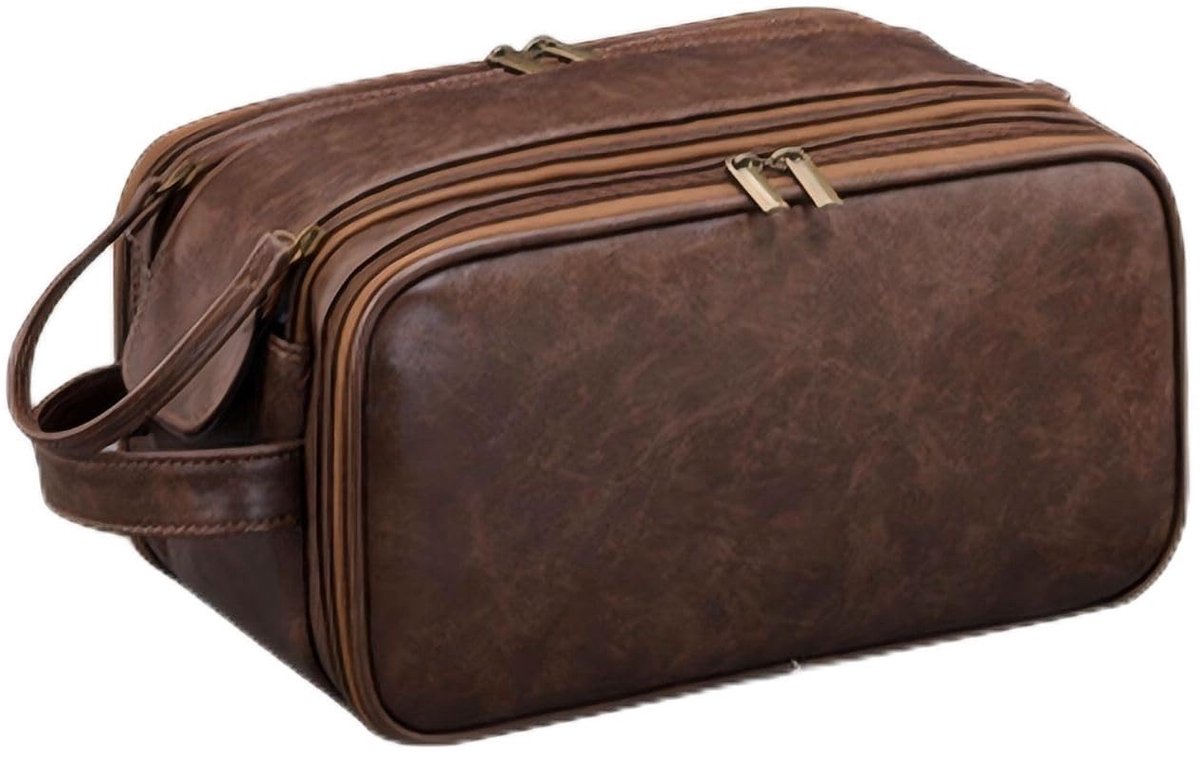 Omgoods - Grote Business Toiletry Bag - Goedgekeurde Waterproof Dopp Kit in Bruin