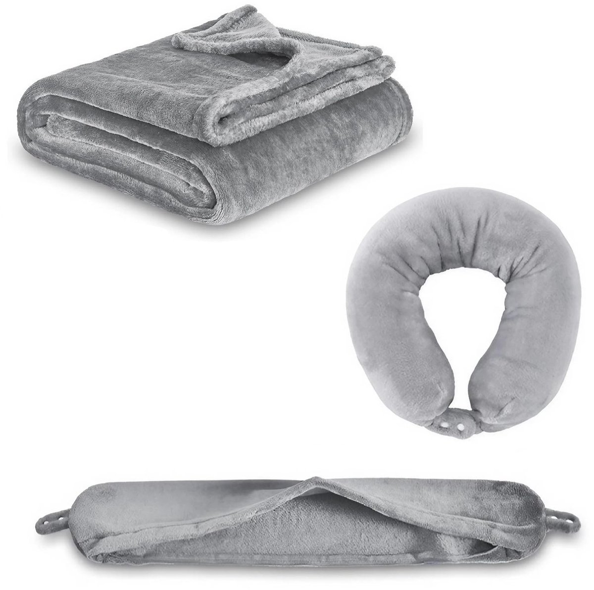 Omgoods - Ultralichte Reisdeken 3-in-1 Set met Nekkussen en Opvouwbare Deken voor Reizen en Camping