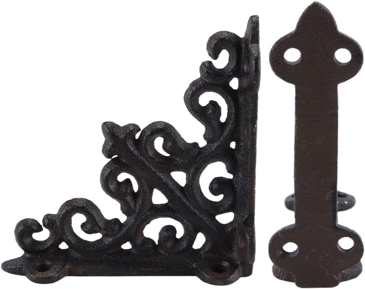 Omgoods- Plankdragers Decoratief - Gietijzeren Beugels - Wanddecoratie - Set van 2 - 10,1 x 9,9 x 2,7 cm - Geschikt voor Landelijke/Industriële Stijl - Plankbeugels