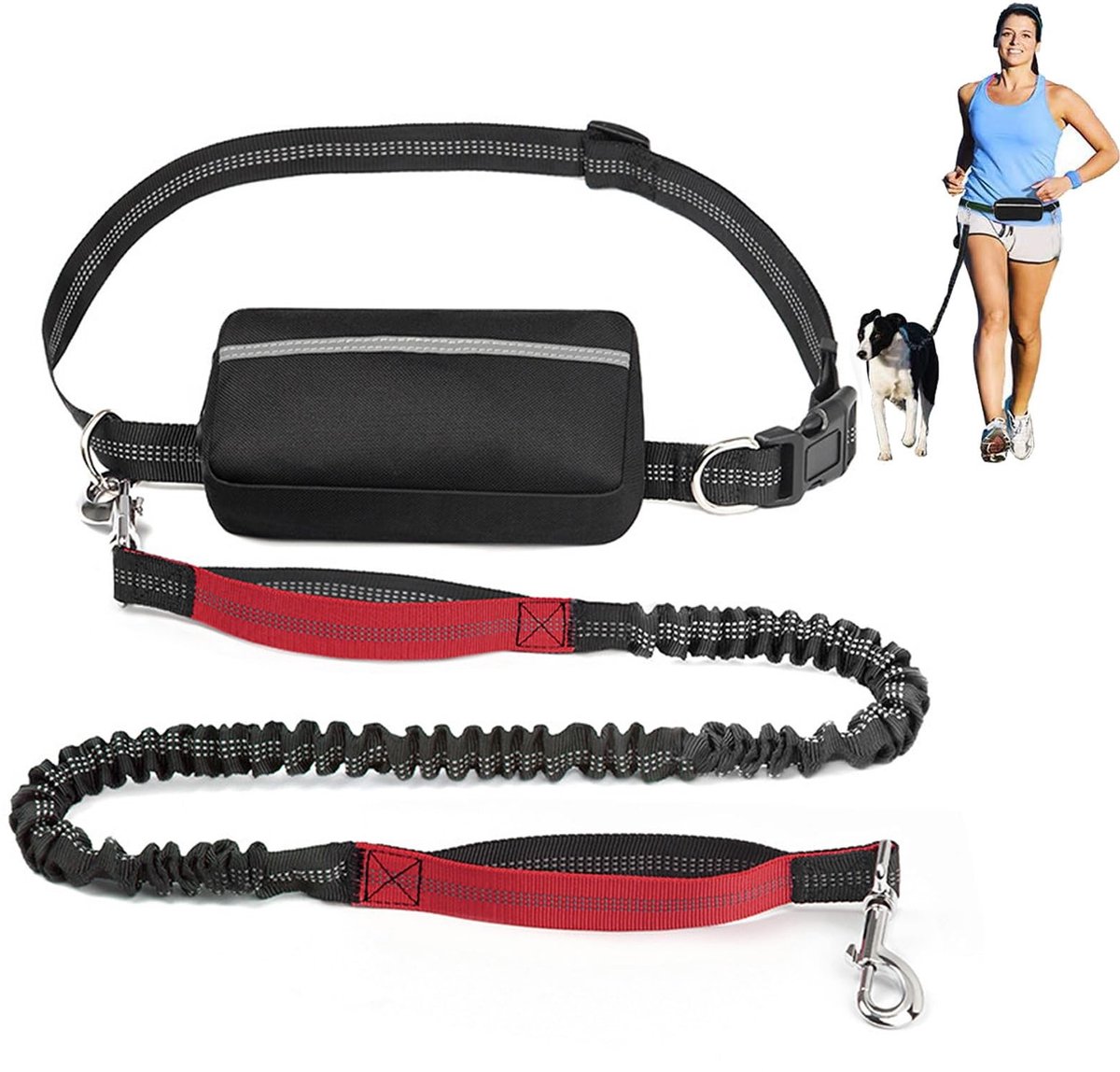 Omgoods - Handenvrije Hondenriem met Buikriem voor Joggen en Wandelen