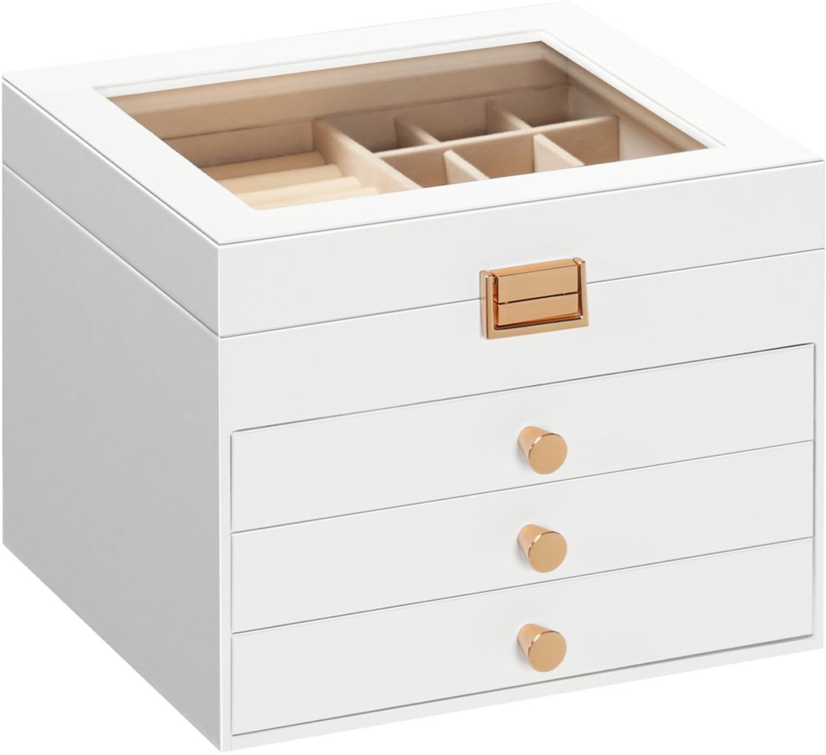 Omgoods - 4-laags Sieradendoos met Acrylaat Venster en Velours Voering