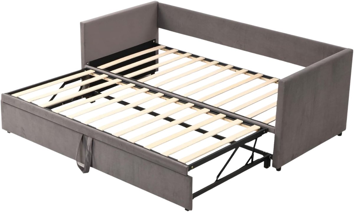 Slaapbank met Uittrekbaar Bed 90 180 x 200 Cm - Design - Uitklapbaar Bedframe op Gelijke Hoogte - voor Woonkamer en Logeerkamer