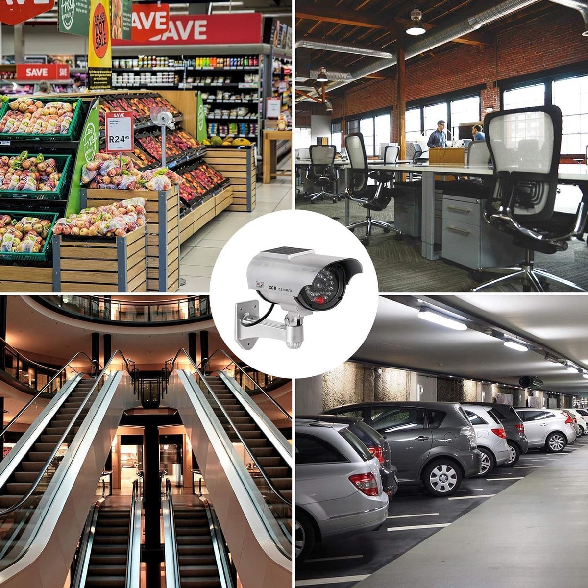 SnelShoppen - 4 stuks Zonne Dummy Camera Nep Bewakingscamera CCTV met Knipperende LED Licht voor Beveiliging Tuin, Camping, Feest, Buiten