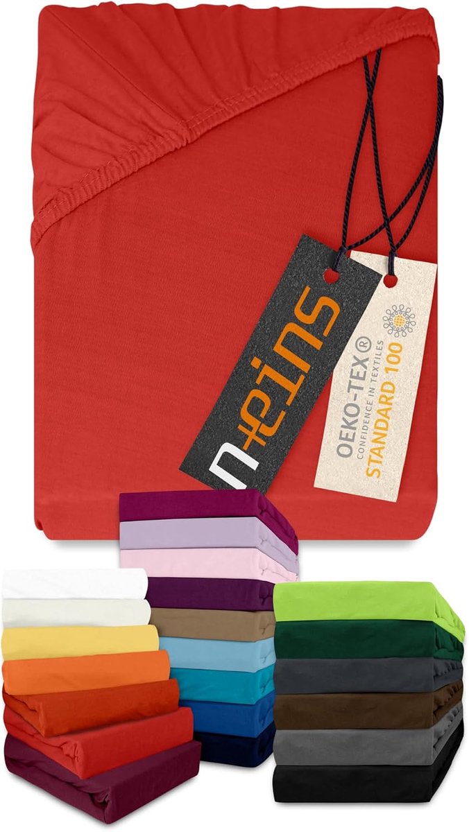 SnelShoppen - Jersey Hoeslaken Rood 200x220 cm - 100% Katoen - Perfecte Pasvorm - Geschikt voor Standaard Matrassen en Kinderbedden - Verkrijgbaar in