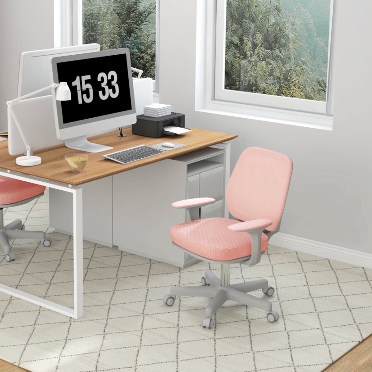 COVREO Bureaustoel 55 x 48 x 82,5-94,5 cm roze, mesh met armleuningen en wielen