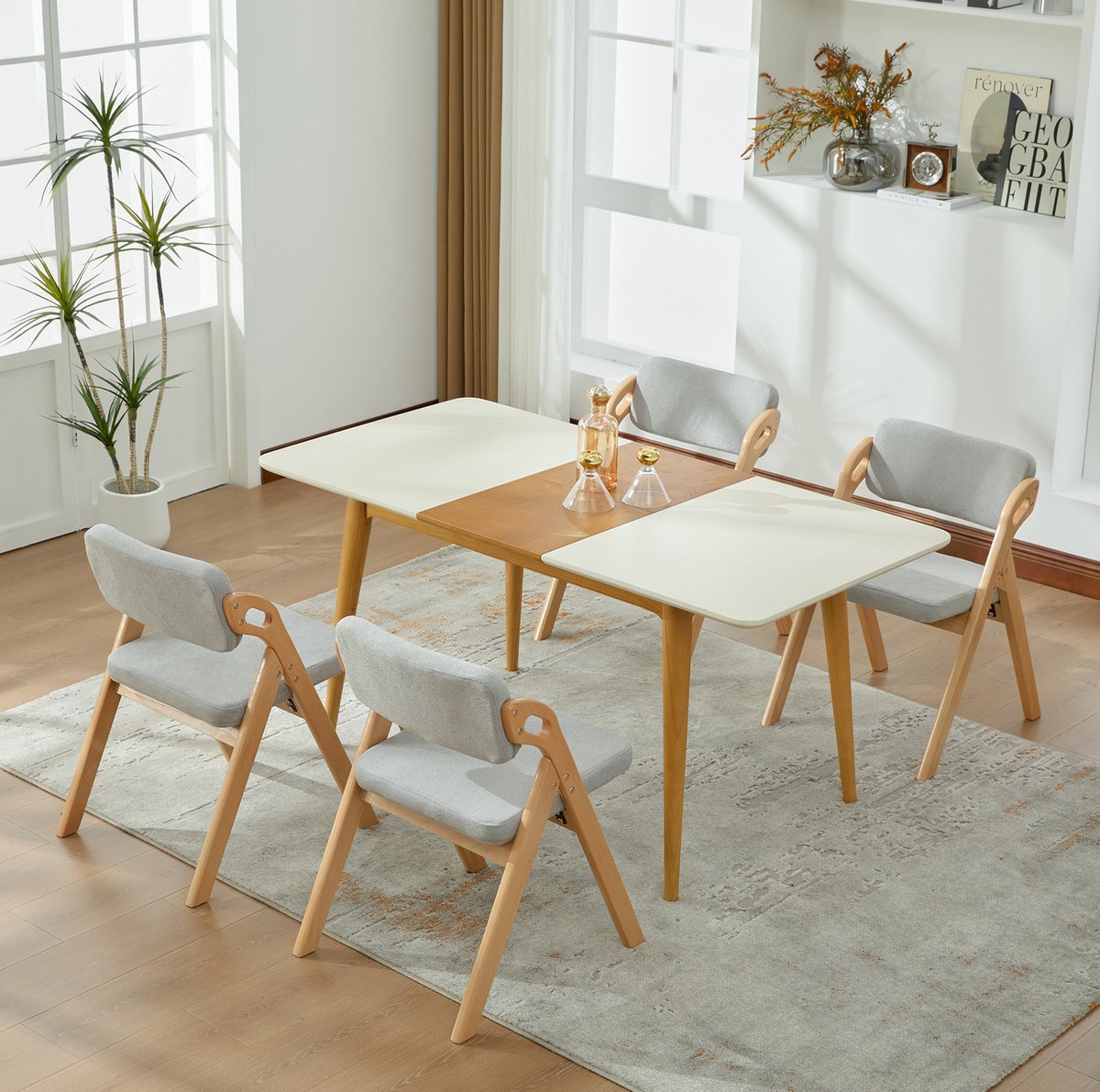MIVRAY Inklapstoel 59 x 52 x 77 cm - Inklapbaar Met Gepolsterde Zitting En Rugleuning - Voor Eetkamer, Keuken En Feest - Beukenhout Grijs