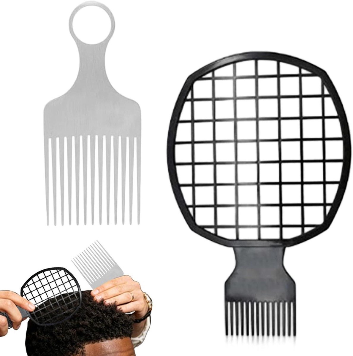 Afro Haar Pick - Haarstyling Tool - Haar Ontklitten - Voorkomt Beschadiging - 21 x 12.5 cm - Zilver
