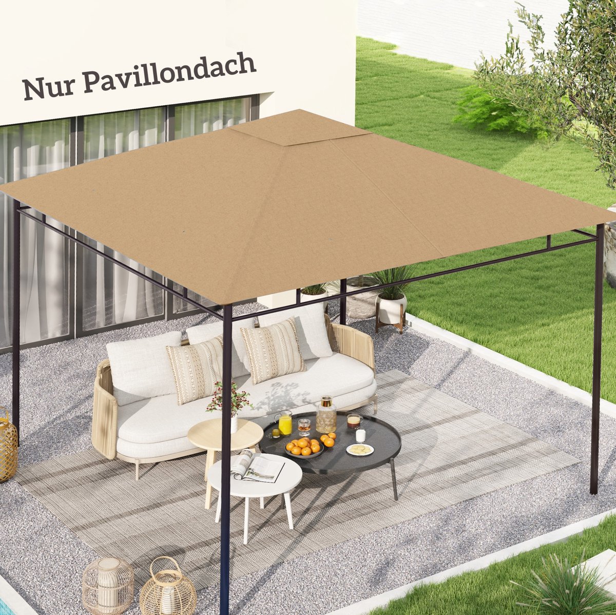 Partytent Dak – 298 x 295 cm – Polyester – Beige – Voor Tuinpaviljoen – UV-bestendig En Weerbestendig