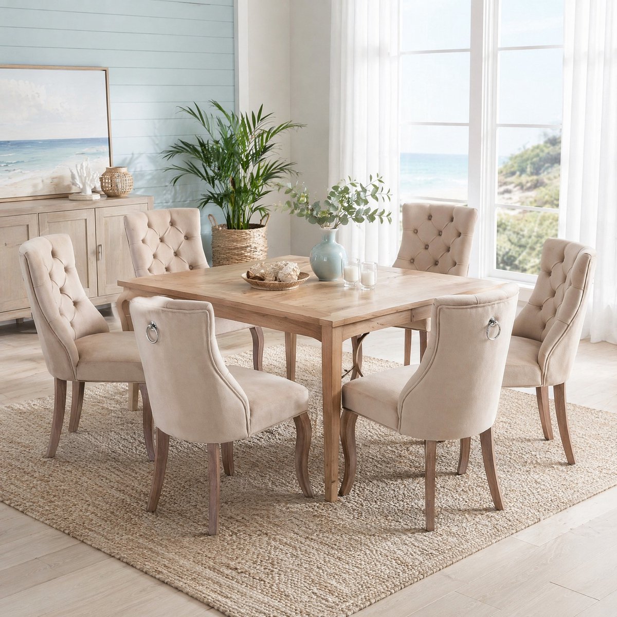 COVREO Eetkamerstoel 97 x 51 x 47 cm beige, velvet met knoopsteppng set van 6
