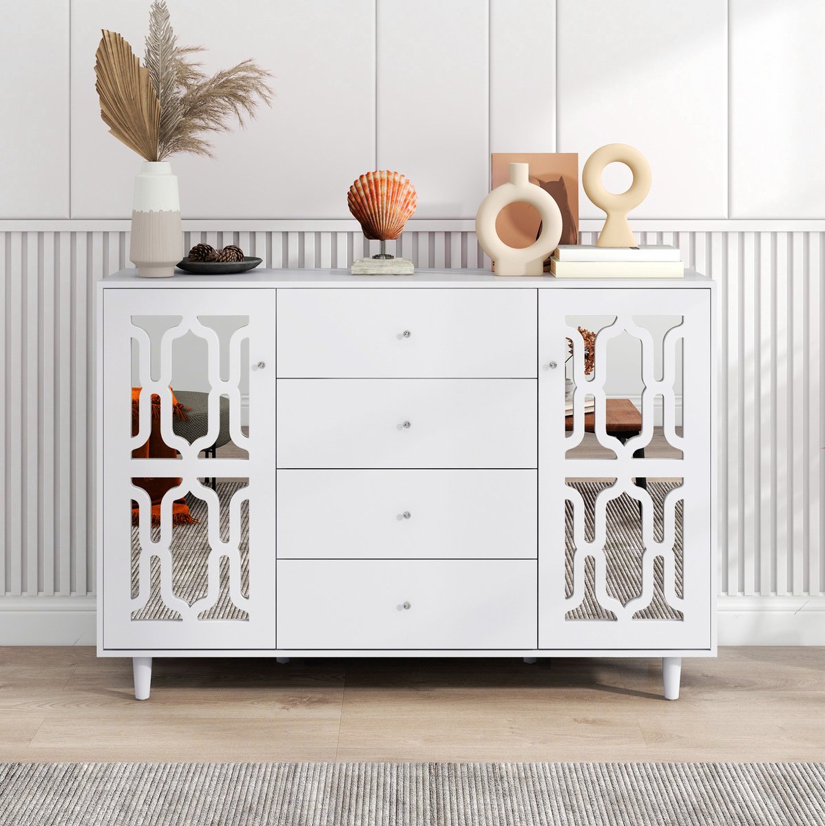 COVREO Dressoir 147,5x40x102 cm wit, MDF met 4 lades en 2 deuren
