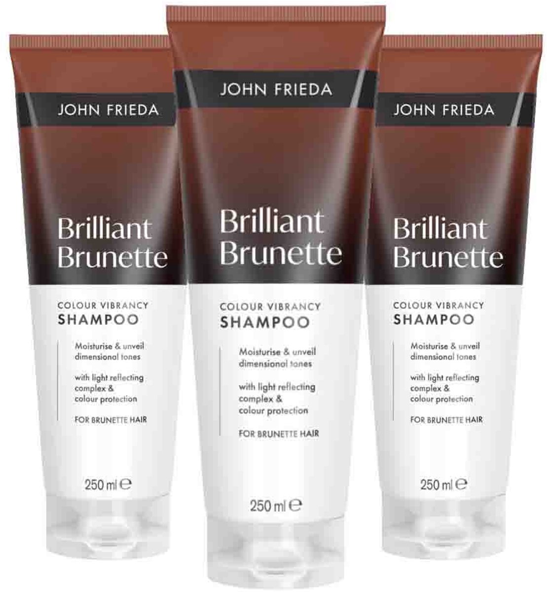 John Frieda Brilliant Brunette Shampoo - 3 x 250 ml - Voordeelverpakking