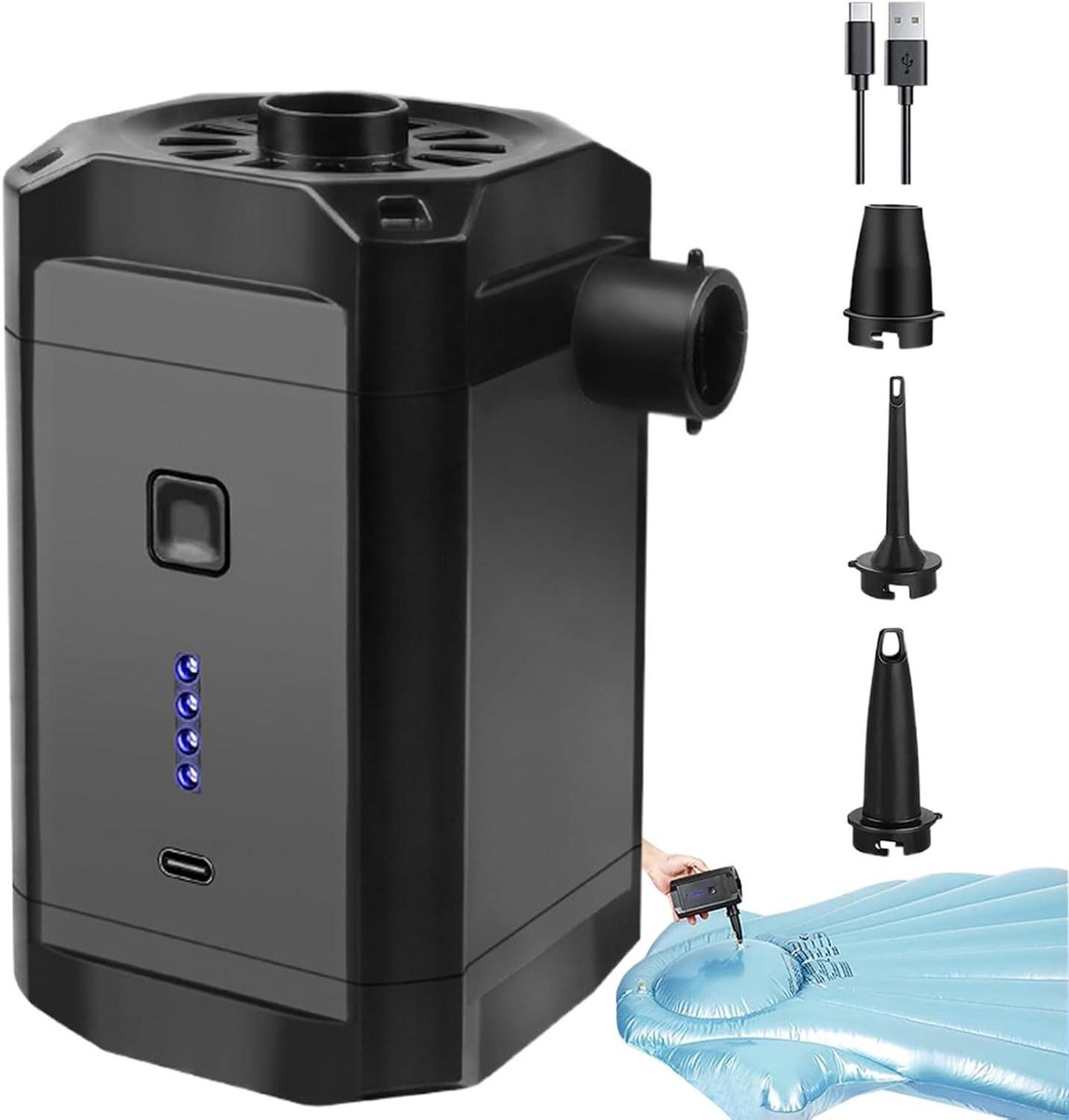 Luchtpomp voor Opblaasartikelen - Elektrische Pumpe - Snel Opblazen - Compact en Draagbaar - 13.2x7.6x7.6cm - Zwart