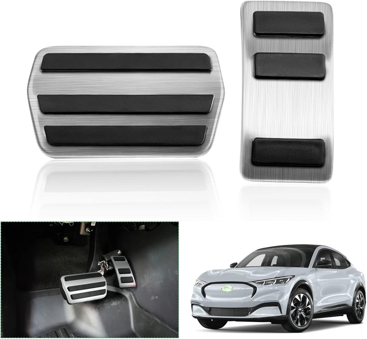 Compatibele Gas- en Rempedalen voor Ford Mustang Mach-E 2021-2024, Pedal Caps en Accessoires, Zilver, Verbeterde Grip en Stijl