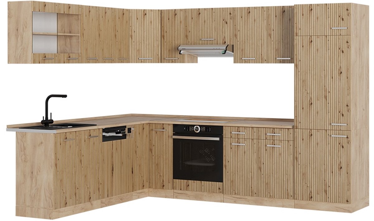 Vicco Hoekkeuken R-Line, Artisanaal eiken/Goudkleurig Eiken, 287 x 227 cm, WB Eik