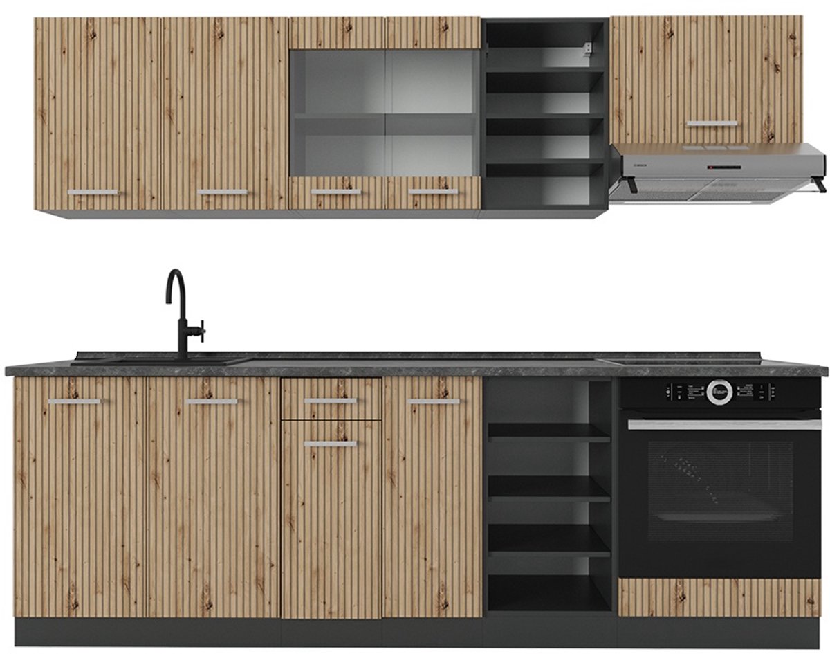 Vicco R-Line Complete keukeneenheid – 240 cm zonder werkblad Artisanaal eiken/antraciet