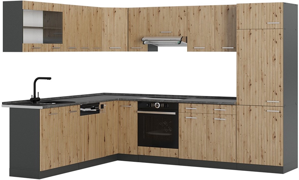 Vicco Hoekkeuken R-Line, Artisanaal eiken/Antraciet, 287 x 227 cm zonder werkblad
