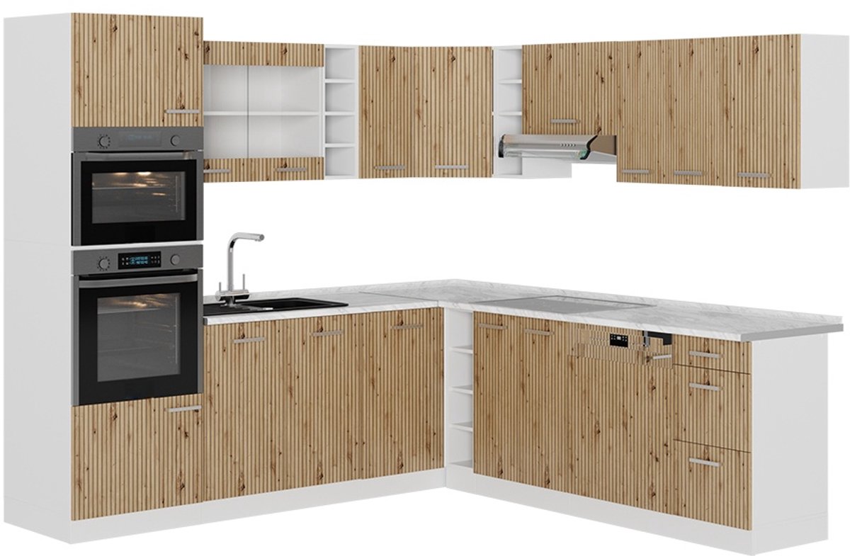 Vicco Hoekkeuken R-Line, Artisanaal eiken/Wit, 247 x 237 cm zonder werkblad