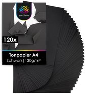 120 vellen zwart A4-papier van 130 g/m², met origami-objecten en OfficeTree logo.