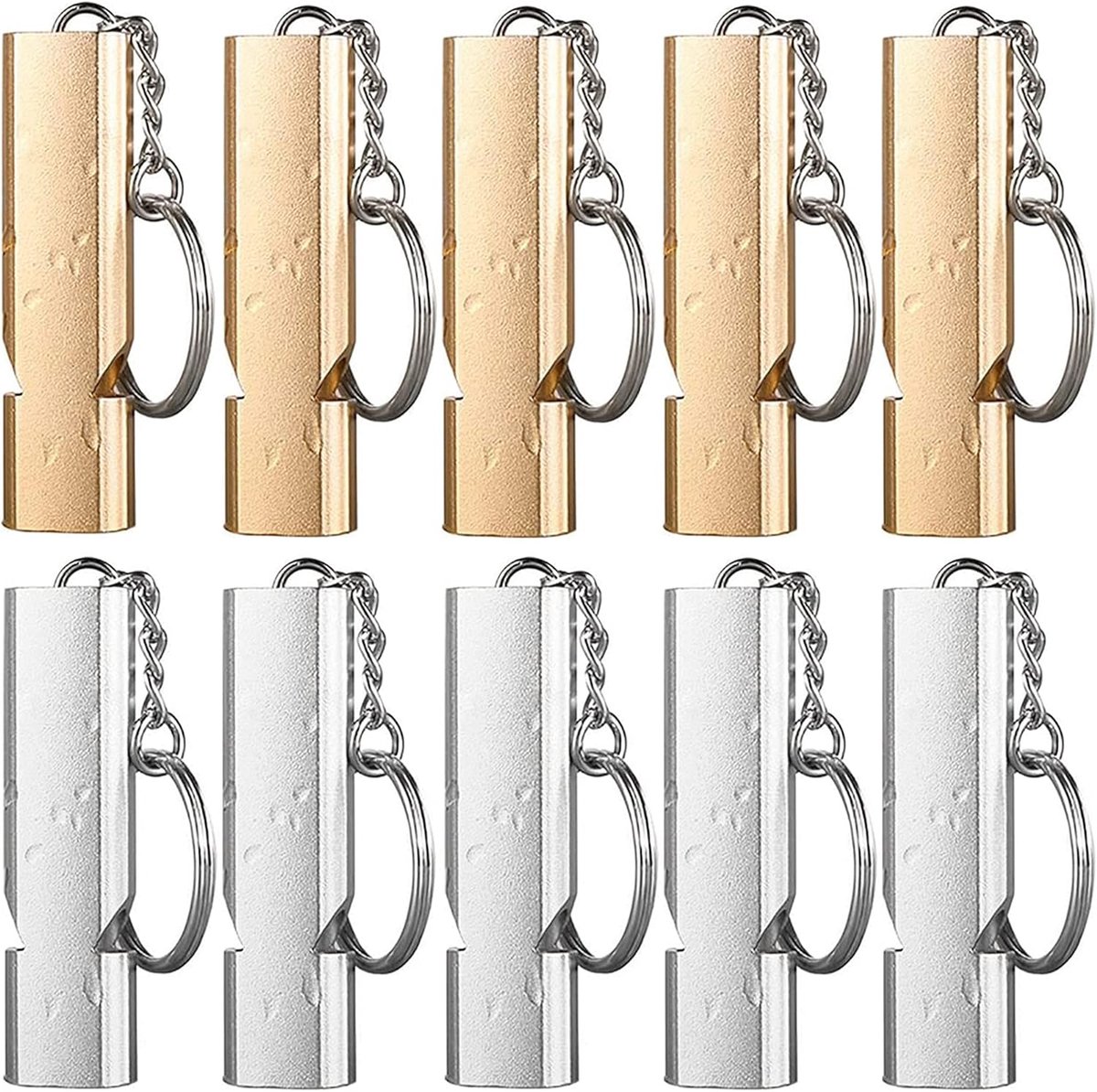 SnelShoppen - 10x Noodfluitje Super Hard 120dB Dubbelbuis Aluminium Veiligheidsfluitje Perfect voor Coaches, Wandelen, Kamperen, Training, Ultra Hard