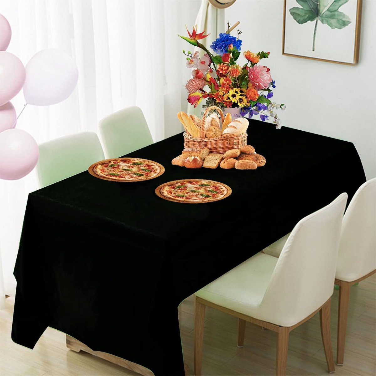 SnelShoppen - 2 Stuks 137 x 274cm Zwarte Tafelkleed, Rechthoekige Tafelbedekking voor Halloween, Picknick, Verjaardag en Feestdecoraties - Plastic Wat