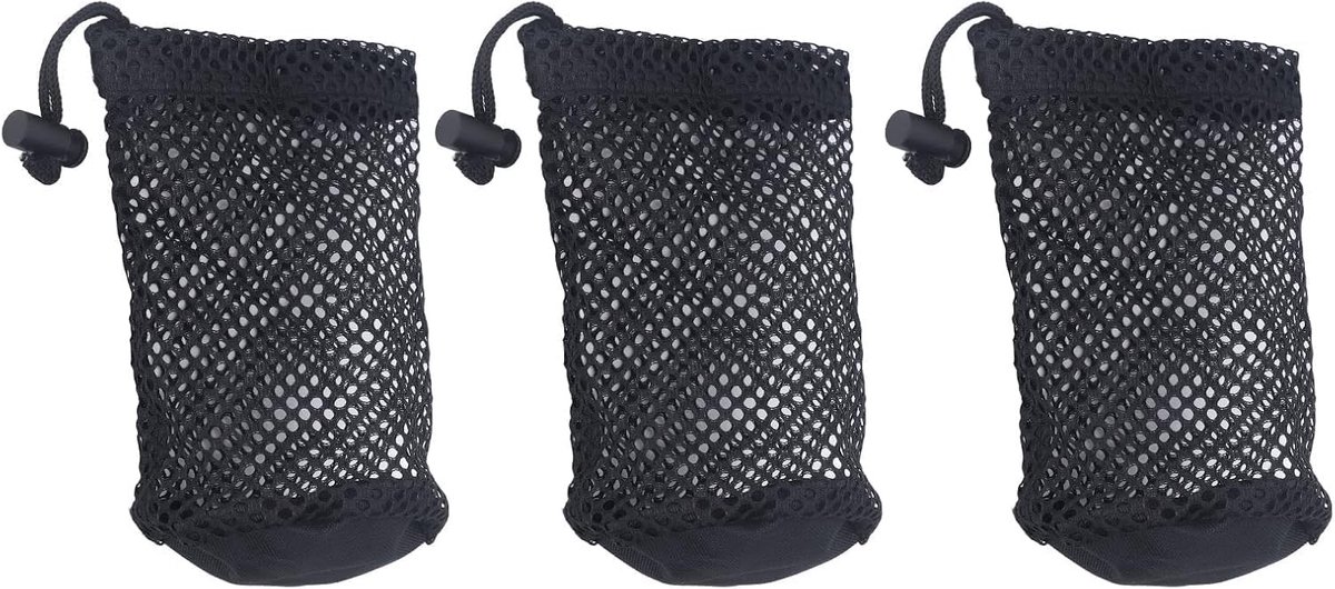 SnelShoppen - 3-delige Golfbal Netzak, Nylon, Zwart, Ademend, Sterk, Opslag voor 12-16 Golfballen, Handig Accessoire voor Golfspelers