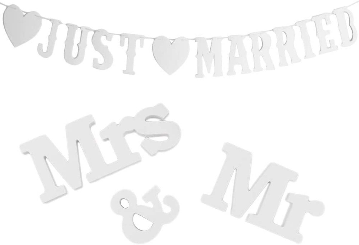 Bruiloft decoratie letters - Houten letters banner - Bruiloft versieren - Herbruikbaar papier banner - 230 cm banner - Wit