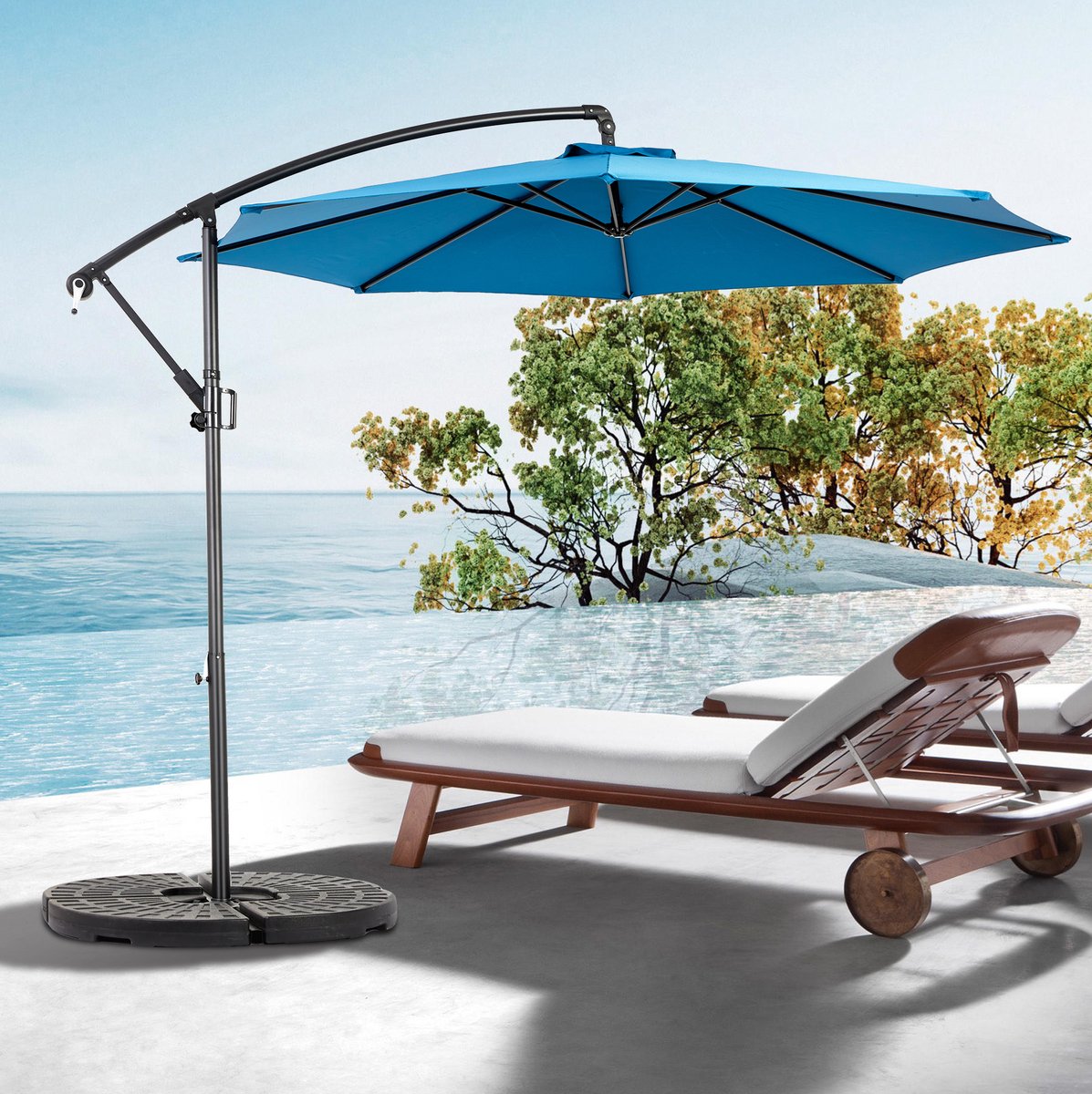 Parasol Zweefparasol – 294 cm – Kantelbaar met Zwengel – Staal en Polyester – Donkerblauw – Zonder Voet