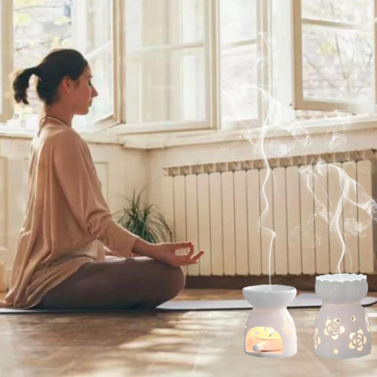 SnelShoppen - Ceramic Fragrance Lamp Theelichthouder, Mini Oliebrander voor Aromatherapie, Wellness, Ontspanning, SPA, Inclusief Theelichtlepel, Diver
