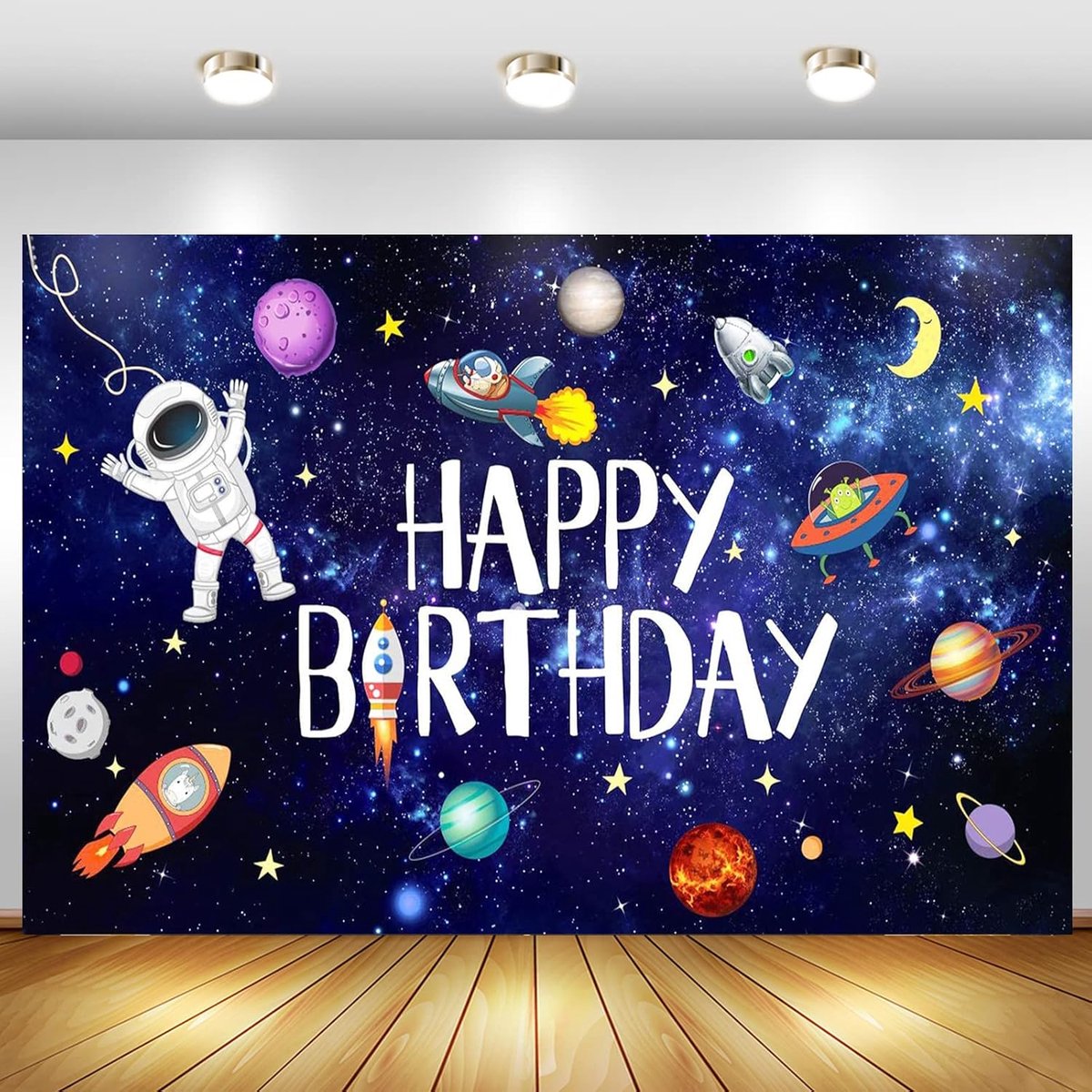 SnelShoppen - Verjaardagspartij Achtergrond, Galaxie, Planeet, Astronaut, Raketten Banner, Verjaardagsdecoratie, Ruimte Thema, Fotografie Achtergronde