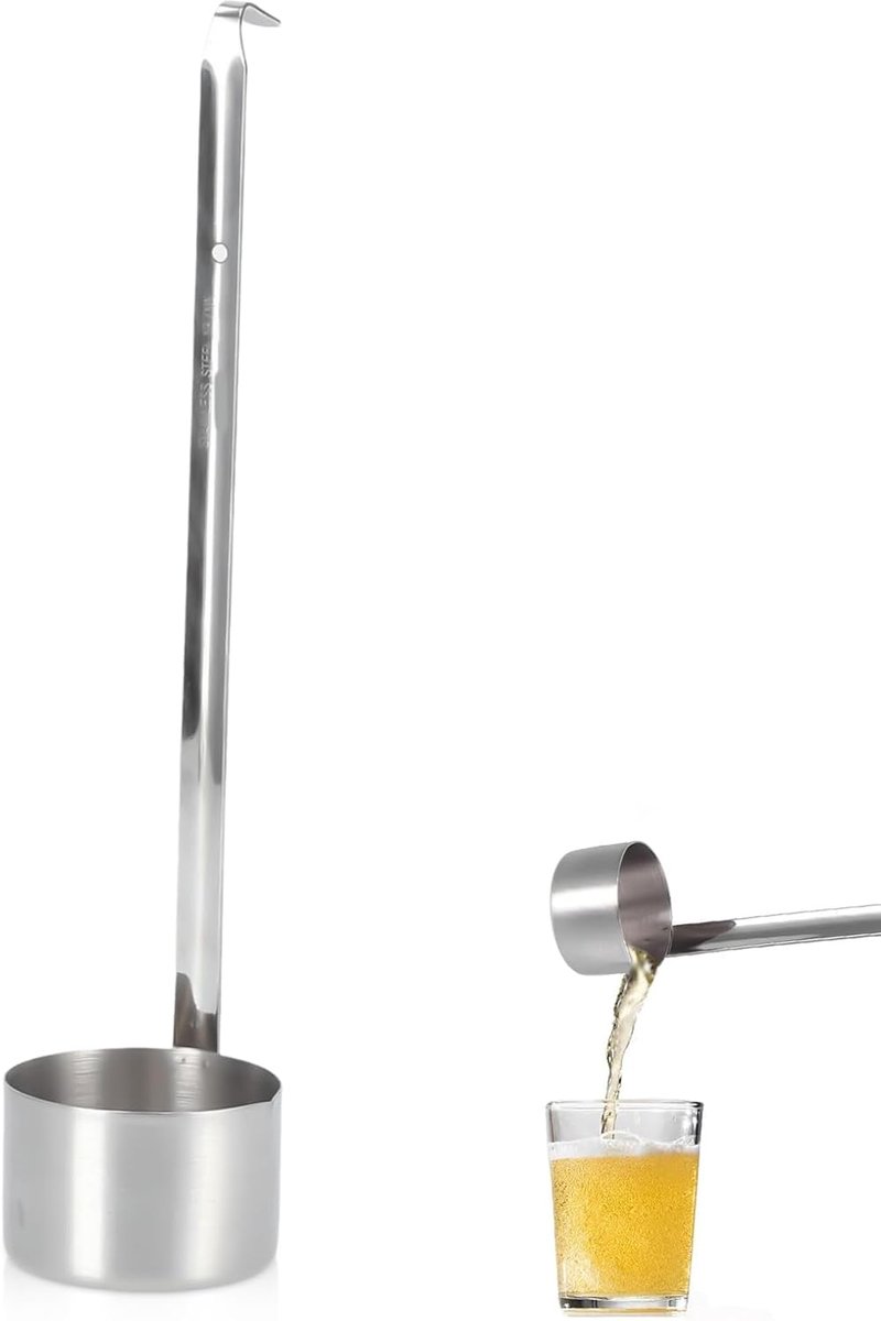 SnelShoppen - RVS Soeplepel met Lange Handgreep, Maatlepel voor Wijn en Soep, 50ml, Met Haakje voor Gemakkelijk Opslaan, Keukenaccessoire