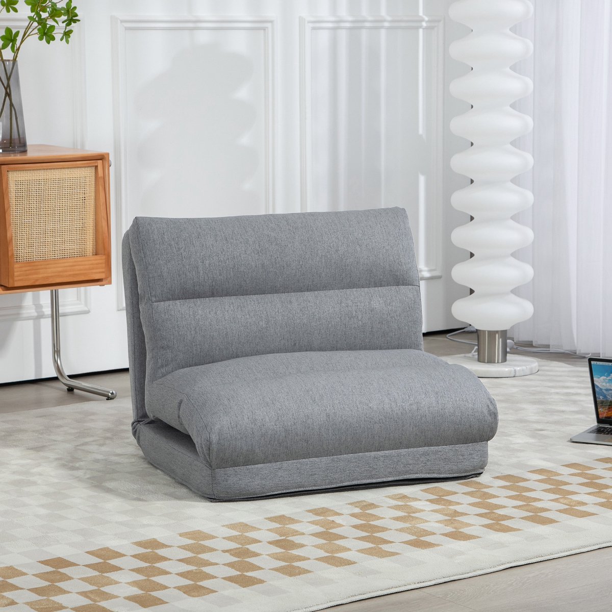 COVREO Vloerstoel 70x41x56 cm grijs, polyester met 6 standen en bedfunctie