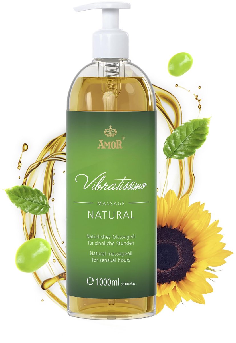 Vibratissimo 'Natural': massageolie voor sensueel genot, liefdesolie, erotische olie, 1000 ml