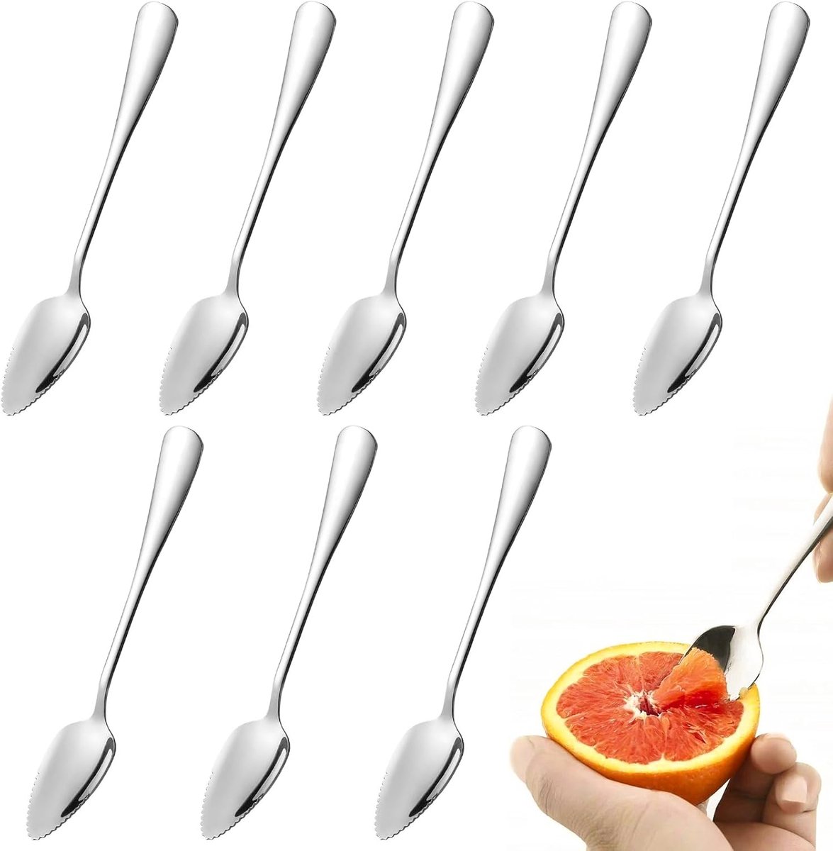 Grapefruitlepels 8 stuks - roestvrij staal - met kartels - veilig fruit snijden - ShopVlot