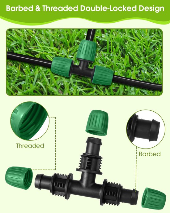 Dailygoods- Druppelirrigatieonderdelen 18 Stuks - Druppelaansluitingen - Irrigatiebuis - Lekvrije Verbinding - Waterdicht - Veilig Twist-Lock Mechanisme - Irrigatiesysteem van Dailygoods — afbeelding 4
