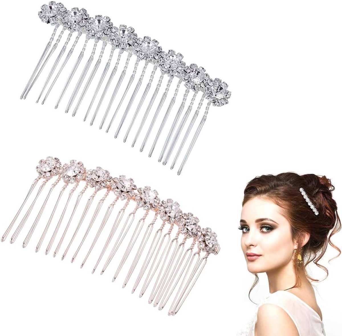 Haarspeld met Zilveren Rhinestones - Elegante Haaraccessoire - Crystal Clip voor Bruidskapsels - ShopVlot