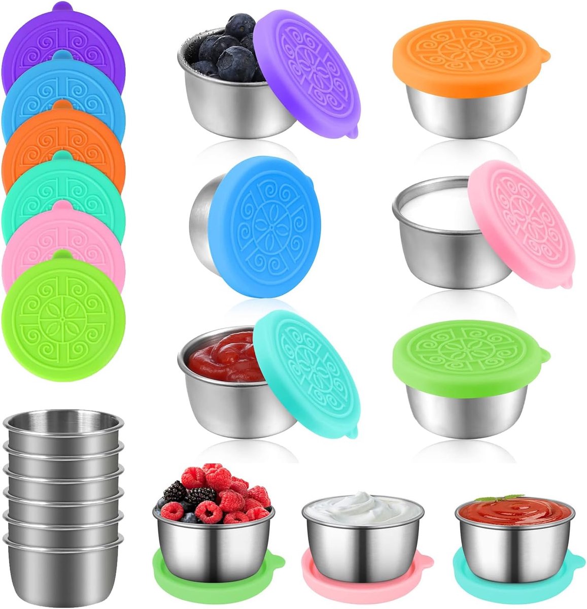 Mini-blikjes met deksel 6 stuks - kleine blikjes - siliconen deksel - lekvrij voor dipsauzen - ShopVlot